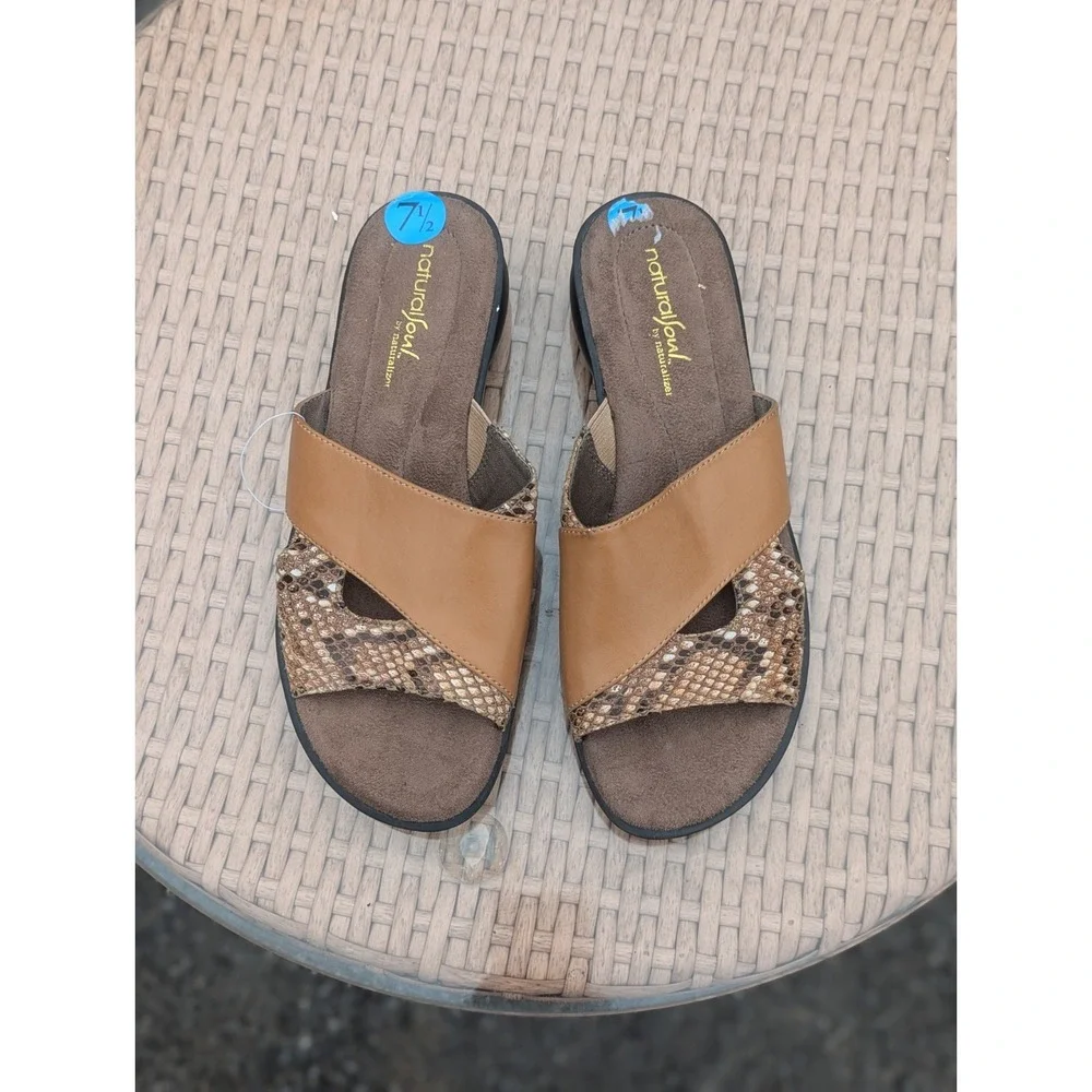 Snakeskin Comfort Slide Sandals Natural Soul Naturalizer Justina 7.5 Brown